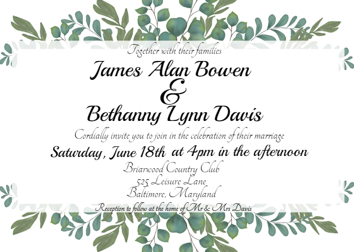 Bohemian Greenery Wedding Invitation Template