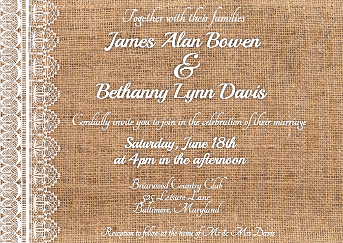 Burlap and Lace Country Wedding Invitation Template