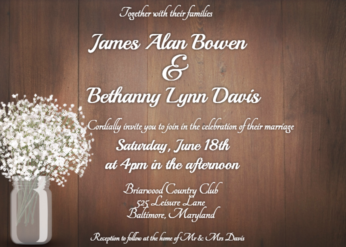 Rustic Mason Jar Wedding Invitation Template