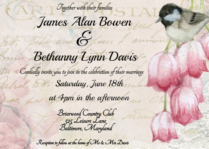 Vintage Romance Wedding Invitation Template