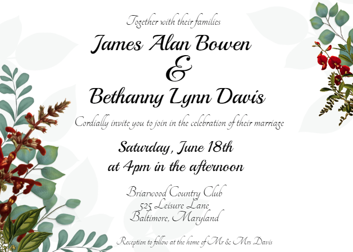 Eucalyptus Greenery Wedding Invitation Template